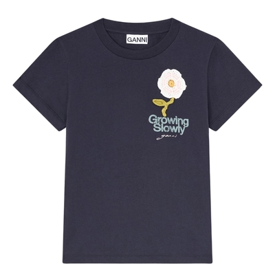 Camiseta Ganni -Baby Fit Crochet Patch Phantom
